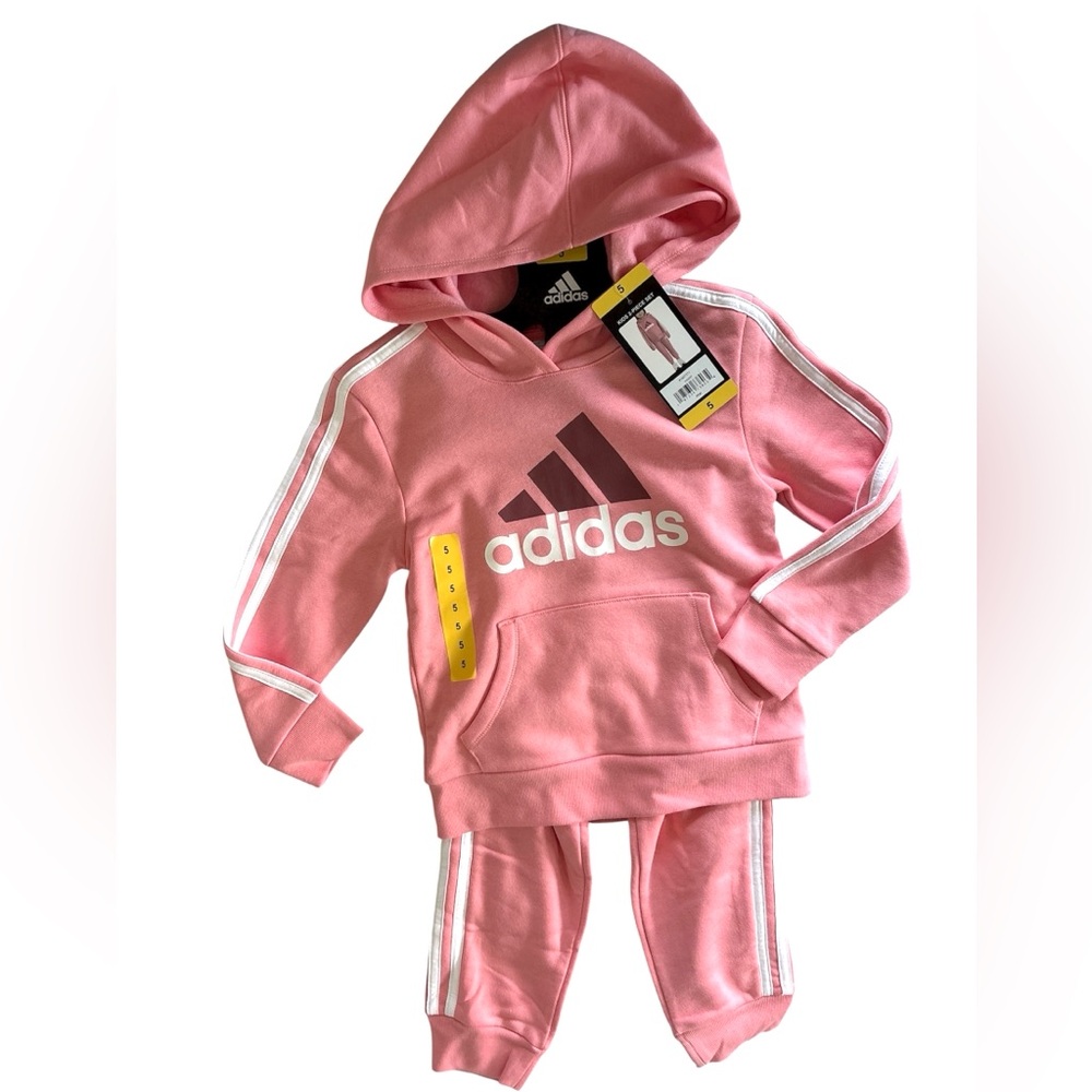 NWT Adidas Pink Hoodie Sweatsuit  Fleece Set  Size 5T